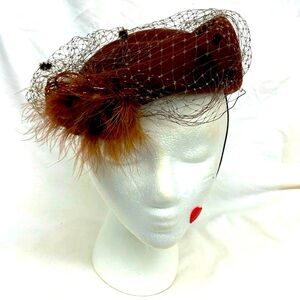 Toucan New York vintage 100% wool feathers and beaded winter hat OS